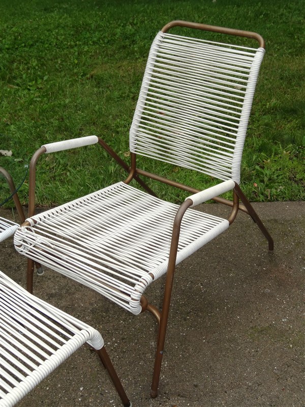 1950s 60s Mid Century Aimes Air Patio Chair Ottoman Glass Table