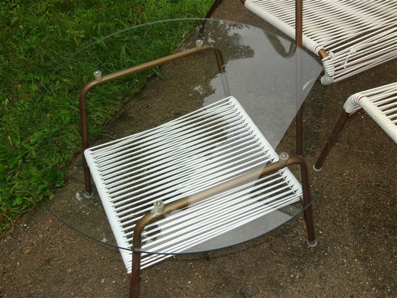 1950s 60s Mid Century Aimes Air Patio Chair Ottoman Glass Table